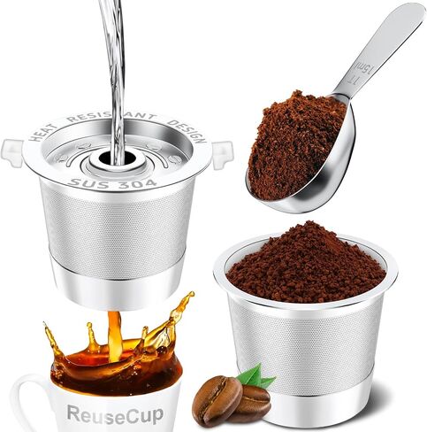 NESSUS 2 Pack Reusable K Cup for Keurig 1.0 | Stainless Steel Coffee Pods with Heat Resistant Handles and Scoop, NO BPA in Saudi Arabia