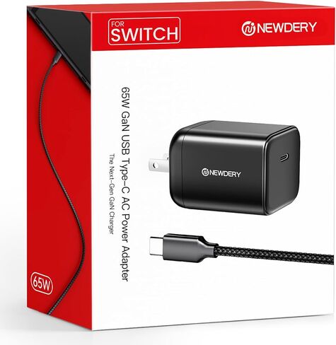 NEWDERY for Nintendo Switch 2 Charger 65W AC Power Adapter Foldable Plug | 5FT PD 3.0 Fast Charging,Replacement for OEM Switch 2, for Steam Deck Charger,4K TV Dock Supported in Saudi Arabia