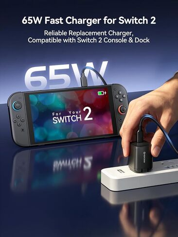 NEWDERY for Nintendo Switch 2 Charger 65W AC Power Adapter Foldable Plug | 5FT PD 3.0 Fast Charging,Replacement for OEM Switch 2, for Steam Deck Charger,4K TV Dock Supported in Saudi Arabia