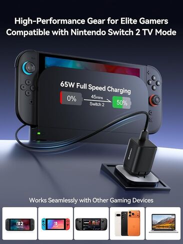 NEWDERY for Nintendo Switch 2 Charger 65W AC Power Adapter Foldable Plug | 5FT PD 3.0 Fast Charging,Replacement for OEM Switch 2, for Steam Deck Charger,4K TV Dock Supported in Saudi Arabia