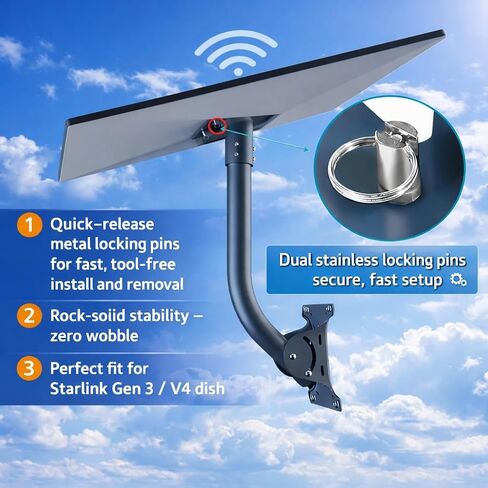 Standard 4 Wall Mount Bracket for Starlink, Compatible with 4X V4 Gen 3 Enterprise, Heavy Duty Pipe Adapter with Metal Locking Pins, Adjustable Carbon Steel Mounting Kit in Saudi Arabia