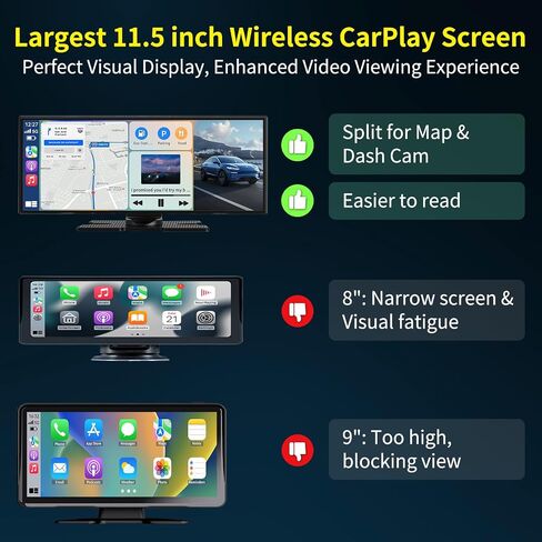 2026 CarPlay Screen for Car, 11.5 inch A-pple CarPlay & Android Auto Screen | 1080P Backup Camera, Navigation & Voice Control & HD Touchscreen with 4K Dash Cam, Bluetooth/FM/Mirror Link, for All Vehicles in Saudi Arabia