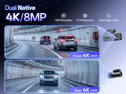 Pelsee S1 Pro Native 4K + 4K Dash Cam Front and Rear, 128GB Card Included | 8MP Dual HDR Dash Camera for Cars, 5.8GHz WiFi 30MB/s Download, GPS, Voice Control, Full Color Night Vision, 24H Parking Mode in Kuwait