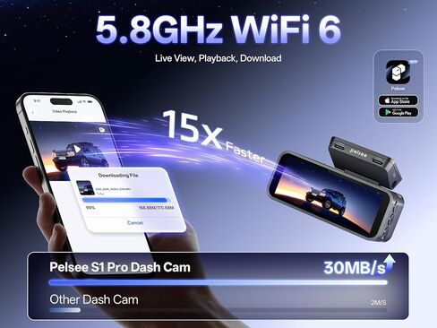 Pelsee S1 Pro Native 4K + 4K Dash Cam Front and Rear, 128GB Card Included | 8MP Dual HDR Dash Camera for Cars, 5.8GHz WiFi 30MB/s Download, GPS, Voice Control, Full Color Night Vision, 24H Parking Mode in Kuwait