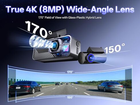 Pelsee S1 Pro Native 4K + 4K Dash Cam Front and Rear, 128GB Card Included | 8MP Dual HDR Dash Camera for Cars, 5.8GHz WiFi 30MB/s Download, GPS, Voice Control, Full Color Night Vision, 24H Parking Mode in Kuwait