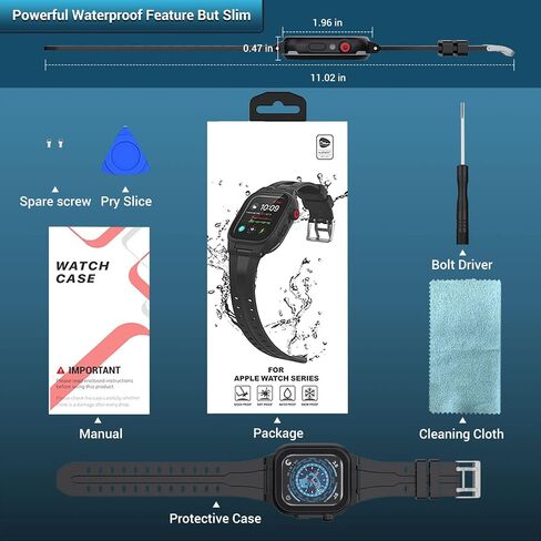 Waterproof Case for Apple Watch 45mm 44mm 42mm 41mm 40mm 38mm with Band, IP68 Waterproof Built-in Screen Protector for Apple Watch Series 8 7 6 5 4 3 2 SE SE2, Full Body Rugged Case for iWatch in Saudi Arabia