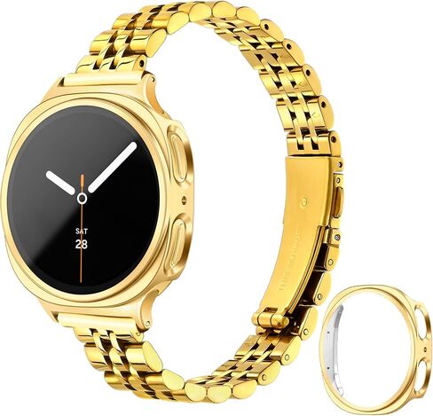 سوار معدني رفيع من wipalor مع حافظة لهاتف Samsung Galaxy Watch 9/8 Band 40mm | ساعة سامسونج جالاكسي الرياضية النحيفة المصنوعة من الفولاذ المقاوم للصدأ مقاس 9/8 مقاس 40 ملم، مع غطاء حماية ممتص للصدمات للنساء - ذهبي in Kuwait