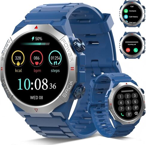 Soudorv Military Smart Watch for Men, 50+ Day Battery Life, Bluetooth Call | 1.53" HD, 110+ sports modes, heart rate/sleep monitor, IP68 waterproof, Fitness Watch with LED Flashlight for iOS/Android in Saudi Arabia