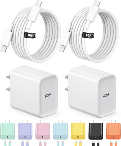 10FT iPhone 17 16 15 Charger Fast Charging USB C Charger Block | for iPhones, iPads,Tablets, Android phones,2-Pack iPhone Charger Type C Chagrer Fast Charging with Extra Long USB-C Cables in Saudi Arabia