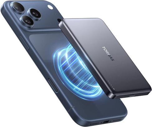 TORRAS MiniMag Power Bank,Ultra-Slim 10,000mAh Magnetic Wireless Portable Charger, 22.5W Fast Charging iPhone Air Magnetic Battery Pack Designed for iPhone 17 Pro Max/17 Pro/Air/16/15/14/13/12, Gray in Saudi Arabia