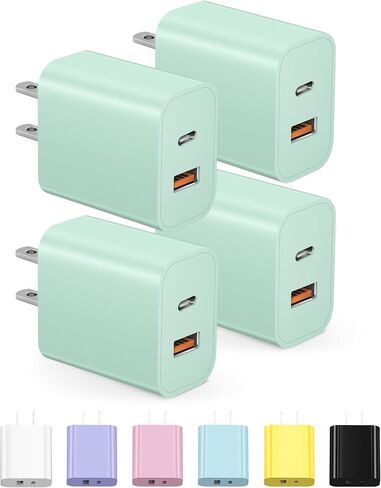 [4 Pack] USB C Charger Block Charging Block Type C Charger | 20W Wall Chargers for iPhone Air/17/17 Plus/17 Pro/17 Max/16/16 Plus/16 Pro Max/15/15 Pro Max/14/13/12/Samsung/Android in Kuwait