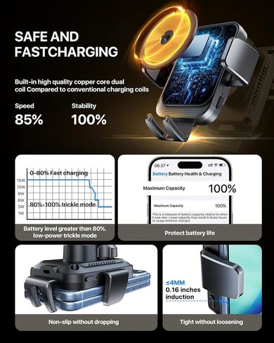 HTU Wireless Car Charger, 15W Auto Clamping Car Charger Dash Windshield Air Vent Phone Holder Compatible with iPhone 17 16 15 14/13/13 Pro/12 pro/12/11/X/8, Samsung S25/S24/S23/S22,etc (Black) in Saudi Arabia