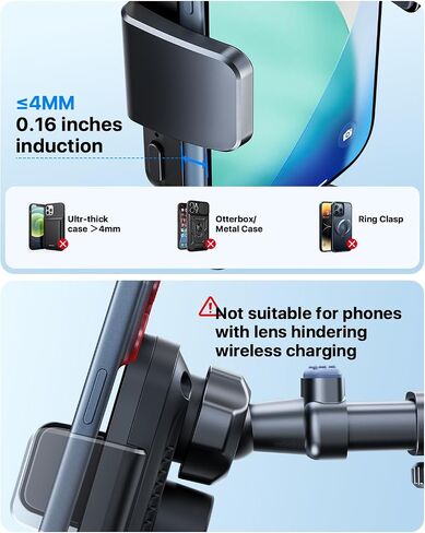 HTU Wireless Car Charger, 15W Auto Clamping Car Charger Dash Windshield Air Vent Phone Holder Compatible with iPhone 17 16 15 14/13/13 Pro/12 pro/12/11/X/8, Samsung S25/S24/S23/S22,etc (Black) in Saudi Arabia
