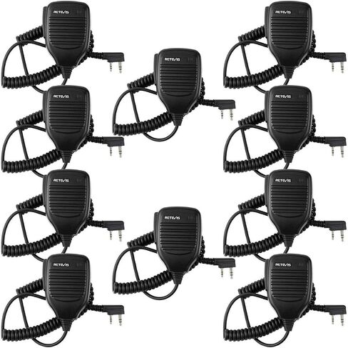 Retevis Walkie Talkie Shoulder Microphone,Kevlar Cable,10 Pack | for Retevis RT68/RT21/H-777/RT22/RT22S, Compatible with BAOFENG, Kenwood Radio, Kevlar Cable, Large PPT, Swivel Clips in Saudi Arabia