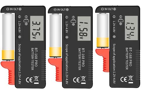 جهاز فحص بطارية LCD رقمي، جهاز اختبار البطارية العالمي لبطاريات AA AAA 1.5 فولت 3.7 فولت أو 1.2 ~ 4.8 فولت 9 فولت، مقياس طاقة اختبار مستوى عمر البطارية المنزلية (168PRO*3) in Kuwait