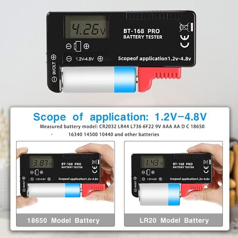 جهاز فحص بطارية LCD رقمي، جهاز اختبار البطارية العالمي لبطاريات AA AAA 1.5 فولت 3.7 فولت أو 1.2 ~ 4.8 فولت 9 فولت، مقياس طاقة اختبار مستوى عمر البطارية المنزلية (168PRO*3) in Kuwait