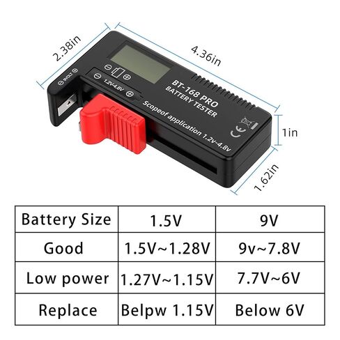 جهاز فحص بطارية LCD رقمي، جهاز اختبار البطارية العالمي لبطاريات AA AAA 1.5 فولت 3.7 فولت أو 1.2 ~ 4.8 فولت 9 فولت، مقياس طاقة اختبار مستوى عمر البطارية المنزلية (168PRO*3) in Kuwait