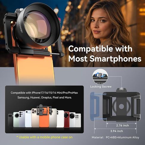 عدسة APEXEL 2X 50mm Portrait Master Telephoto لهاتف iPhone | فتحة F1.05 كبيرة جدًا، مشبك عالمي 17 مم، ملحق عدسة تكبير لكاميرا الهاتف متوافق مع iPhone وSamsung والمزيد in Kuwait