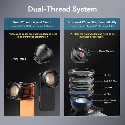 عدسة APEXEL 2X 50mm Portrait Master Telephoto لهاتف iPhone | فتحة F1.05 كبيرة جدًا، مشبك عالمي 17 مم، ملحق عدسة تكبير لكاميرا الهاتف متوافق مع iPhone وSamsung والمزيد in Kuwait