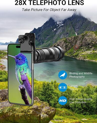 MIAO LAB 28X High-Power Telephoto Lens for Smartphone – Universal Clip-on Telephoto Lens for iPhone, Samsung, Android, Clear Long-Range Shots, Also Works as Monocular in Saudi Arabia