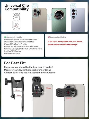 MIAO LAB 28X High-Power Telephoto Lens for Smartphone – Universal Clip-on Telephoto Lens for iPhone, Samsung, Android, Clear Long-Range Shots, Also Works as Monocular in Saudi Arabia