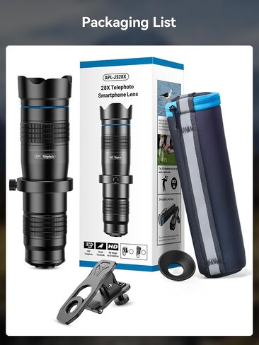MIAO LAB 28X High-Power Telephoto Lens for Smartphone – Universal Clip-on Telephoto Lens for iPhone, Samsung, Android, Clear Long-Range Shots, Also Works as Monocular in Saudi Arabia