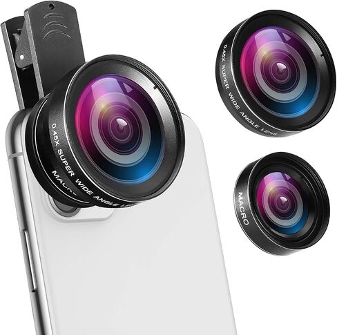 (Upgraded) Phone Camera Lens, 0.45X Super Wide Angle Lens, 15X Macro Lens, Clip-On 2 in 1 Professional for iPhone Lens Kit for TIK Tok, Vlog, Yotube, Compatible with iPhone, Samsung, Google Pixel in Saudi Arabia