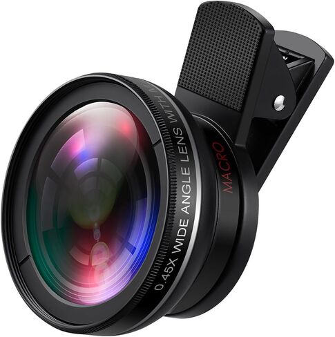 (Upgraded) Phone Camera Lens, 0.45X Super Wide Angle Lens, 15X Macro Lens, Clip-On 2 in 1 Professional for iPhone Lens Kit for TIK Tok, Vlog, Yotube, Compatible with iPhone, Samsung, Google Pixel in Saudi Arabia