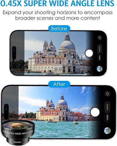 Phone Camera Lens Kit, 0.45X Wide Angle + 15X Macro Lens | 2 in 1 Lens Attachment for iPhone 17/16/15/14/13, Phone Clip-on Lens for iPhone/Android, Includes Travel Bag in Saudi Arabia