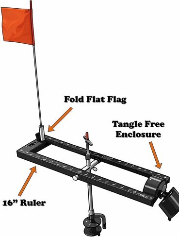 Tangle Free Tip Up with Spool Cover, Patented Hinged Flag, and Ruler-2 Pack | Tangle-free spool cover, patented hinged flag, built-in ruler, reliable strike detection, 2-pack, ice fishing in Saudi Arabia