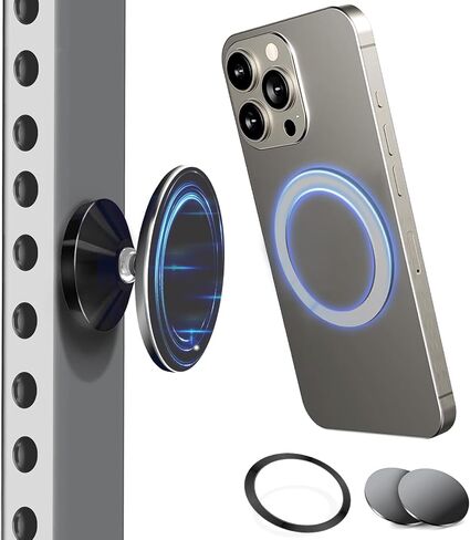 Double Sided Magnetic Phone Holder, 360° Adjustable for Gym and Golf Carts, Strong Magnet, Shoot Hands-Free Videos During Exercise, Compatible with MagSafe Cases & iPhone 17/16/15/14/13 Pro Max Plus in Kuwait