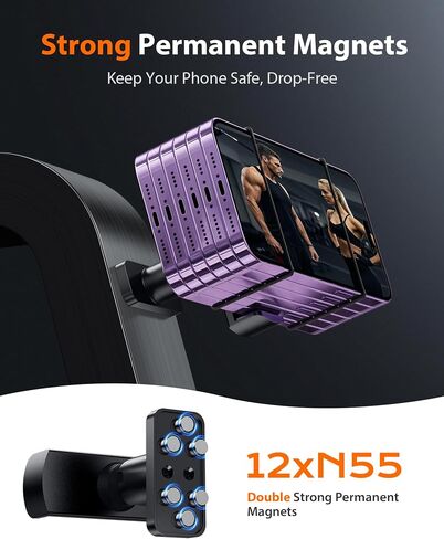 Stouchi Gym Magnetic Phone Holder, 360° Adjustable [N55 Dual Magnet] Phone Mount Gym Accessories for Women/Men, All Metal Portable Workout Essentials Compatible with 4.7-6.5" Smartphones, Black in Saudi Arabia