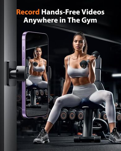 Stouchi Gym Magnetic Phone Holder, 360° Adjustable [N55 Dual Magnet] Phone Mount Gym Accessories for Women/Men, All Metal Portable Workout Essentials Compatible with 4.7-6.5" Smartphones, Black in Saudi Arabia