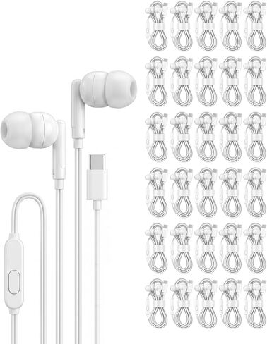 Pearl 100 Pack USB C Headphones Wired Earbuds Bulk for iPhone 17 16 15 Pro Max Plus, Galaxy, Chromebook, iPad, Type C Wired Headphones No Microphone for Schools Classroom Donation Events, White in Saudi Arabia