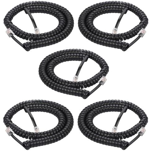 سلك الهاتف 8FT غير ملفوف /1.4FT ملفوف 5 حزم، كابل سماعة الهاتف، مقابس RJ9 4P4C القياسية، أسود، للعمل في المكتب أو في المنزل in Kuwait