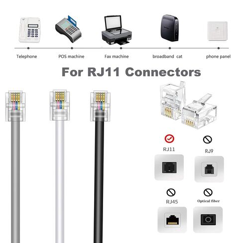 Phone Extension Cord 50FT Long Phone Cable Line Wire, with Standard RJ11 Plug andIncludes Telephone Inline Coupler RJ11 Splitter and 25Cable Clip Holders, Black in Kuwait