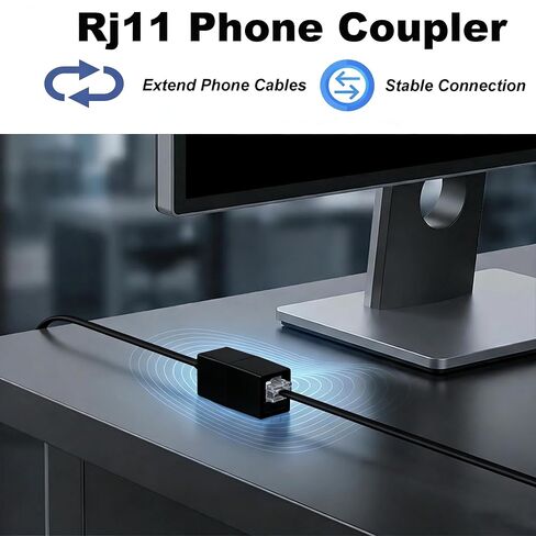 Phone Extension Cord 50FT Long Phone Cable Line Wire, with Standard RJ11 Plug andIncludes Telephone Inline Coupler RJ11 Splitter and 25Cable Clip Holders, Black in Kuwait