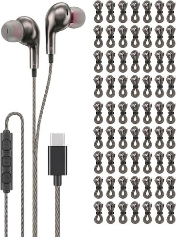 Chrome [100 Pack] Individually Wrapped USB C Headphones, Wired Earbuds for iPhone 17 16 15 Pro Max, USBC Earbuds with Mic & Volume Control, Type C for Samsung Galaxy S26 S25, Bulk Pack - Dark Grey in Saudi Arabia