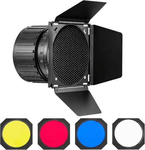 WELLMAKING Bowens Mount Fresnel Lens Light Booster Kit with Barn Door | 10X brightness boost with 12°-40° zoomable beam. Includes barn door and honeycomb grid for precise studio lighting control. in Saudi Arabia