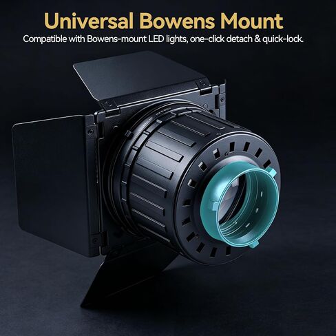 WELLMAKING Bowens Mount Fresnel Lens Light Booster Kit with Barn Door | 10X brightness boost with 12°-40° zoomable beam. Includes barn door and honeycomb grid for precise studio lighting control. in Saudi Arabia