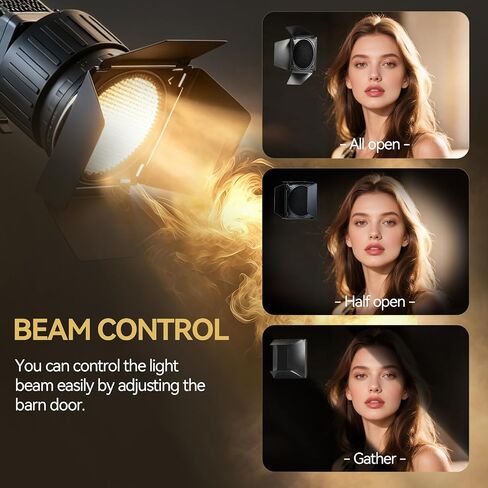 WELLMAKING Bowens Mount Fresnel Lens Light Booster Kit with Barn Door | 10X brightness boost with 12°-40° zoomable beam. Includes barn door and honeycomb grid for precise studio lighting control. in Saudi Arabia