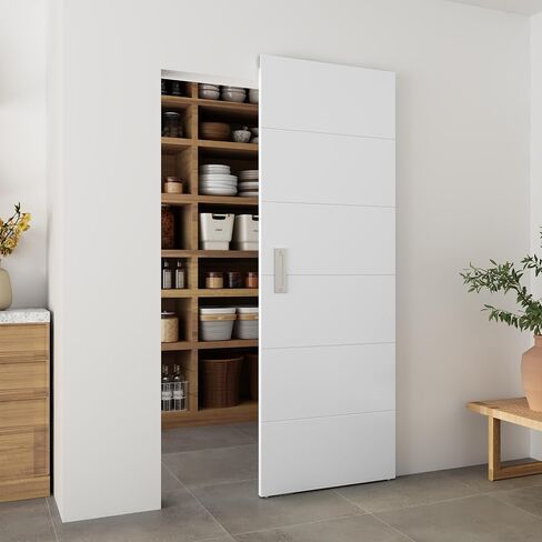 BarnSmith 30"x84" Concealed Sliding Barn Door with Soft Close Hardware Kits | Horizontal Groove White Hidden Barn Door, Waterproof Vinyl Wrapped, Fits Opening 26"-28"x80'', Widely Used in Saudi Arabia