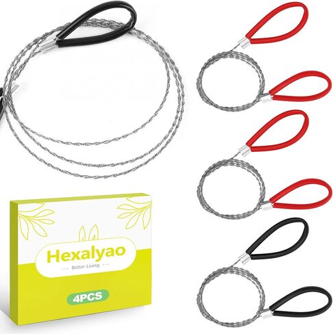 4-Pack 23.6-Inch Cable Wire Saw – Portable Emergency Hand Saw for Camping, Hiking, Survival, Cuts Wood, PVC, Metal, and Trees, Red & Black in Saudi Arabia