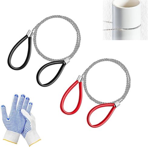 2pcs Stainless Steel Wire Saw with Gloves 31.5" Metal PVC Cable Saw Hand Pocket String Camping Hiking Emergency Outdoor Survival Rope Cutting Tools for Trees, Wood and ABS Plastic Pipes in Saudi Arabia