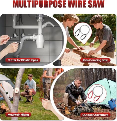 2pcs Stainless Steel Wire Saw with Gloves 31.5" Metal PVC Cable Saw Hand Pocket String Camping Hiking Emergency Outdoor Survival Rope Cutting Tools for Trees, Wood and ABS Plastic Pipes in Saudi Arabia