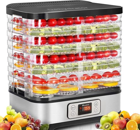 Homdox Food Dehydrator, 8 BPA-Free Trays with Large 7 ft² Drying Space | 72H Timer, 158°F Temperature Control, 400W Faster Drying, with Fruit Roll Sheet, for Jerky, Fruit, Herbs, Meat & Dog Treats in Kuwait