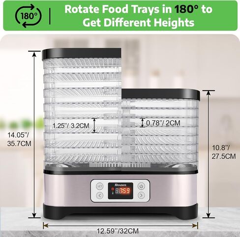 Homdox Food Dehydrator, 8 BPA-Free Trays with Large 7 ft² Drying Space | 72H Timer, 158°F Temperature Control, 400W Faster Drying, with Fruit Roll Sheet, for Jerky, Fruit, Herbs, Meat & Dog Treats in Kuwait