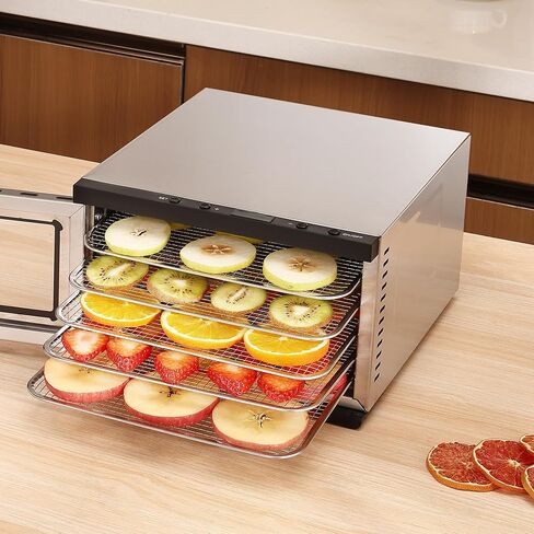 Food Dehydrator Machine - 5 Stainless Steel Trays, Digital Adjustable Timer, 400W, 176°F, Temperature Control, Mini Dryer for Jerky, Herb, Meat, Beef, Fruit and Dog Treats, Model 2015YJ, Silver | Temperature Control, Mini Dryer for Jerky, Herb, Meat, Beef in Saudi Arabia