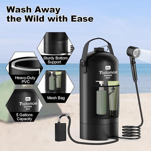 Portable Camping Shower with Battery Powered Pump, 5 Gal/20L Solar Heated Camp Shower Bag, 3-Mode Shower Head & Travel Case for Outdoor Camping, Beach Rinse & Dogs in Saudi Arabia