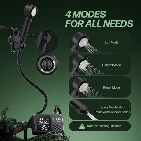 IGRL Portable Shower for Camping, Powerful 10L/Min Water Flow, Rechargeable Shower Pump with Bath Sponge, 4 Spray Modes, IPX8 Waterproof, 7800mAh Battery, Ideal for Hiking, Travel, Pet, Car Wash in Kuwait